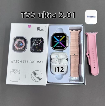Smartwatch Series T55 Ultra Max com Kit de Fones e Pulseiras