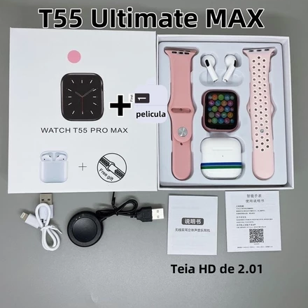 Smartwatch Series T55 Ultra Max com Kit de Fones e Pulseiras