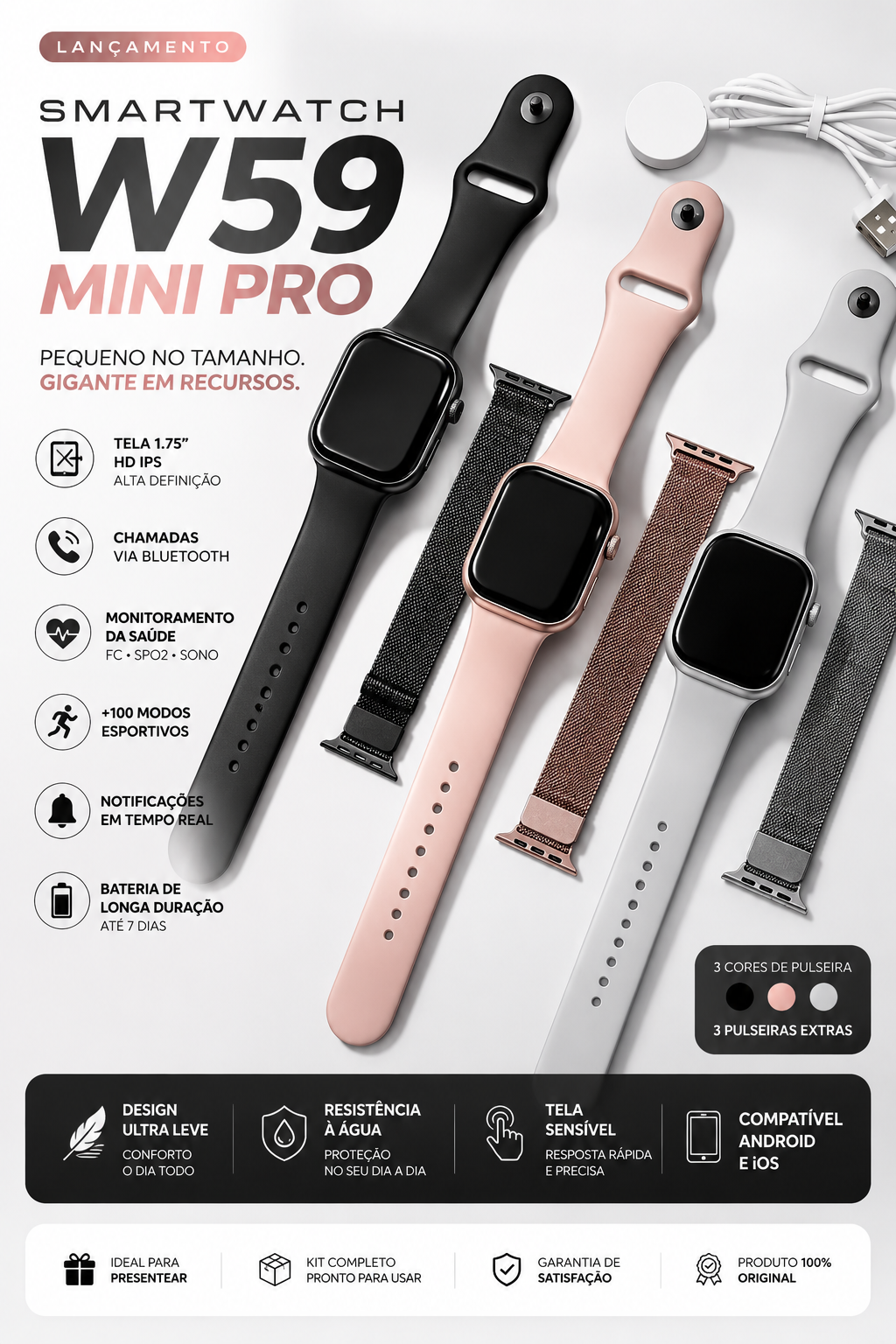 Smartwatch Series 10 W59 Mini Pro 41mm GPS NFC