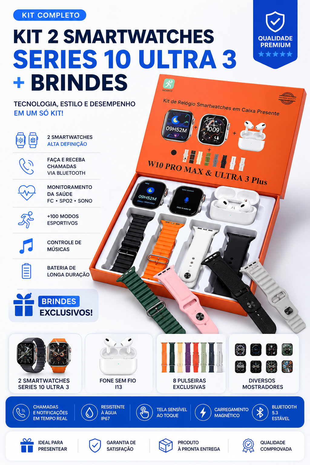 Kit 2 Smartwatches Series 10 Ultra 3 + Pro (Com Brindes)