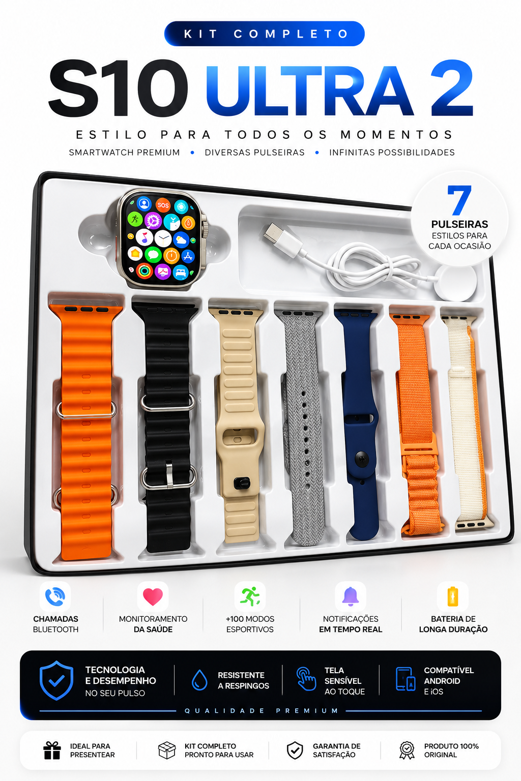 Smartwatch WO S10 Ultra 2 + 7 Pulseiras
